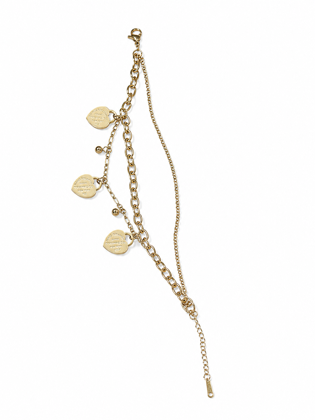 Golden Tripale Heart Bracelets Anti Tarnish