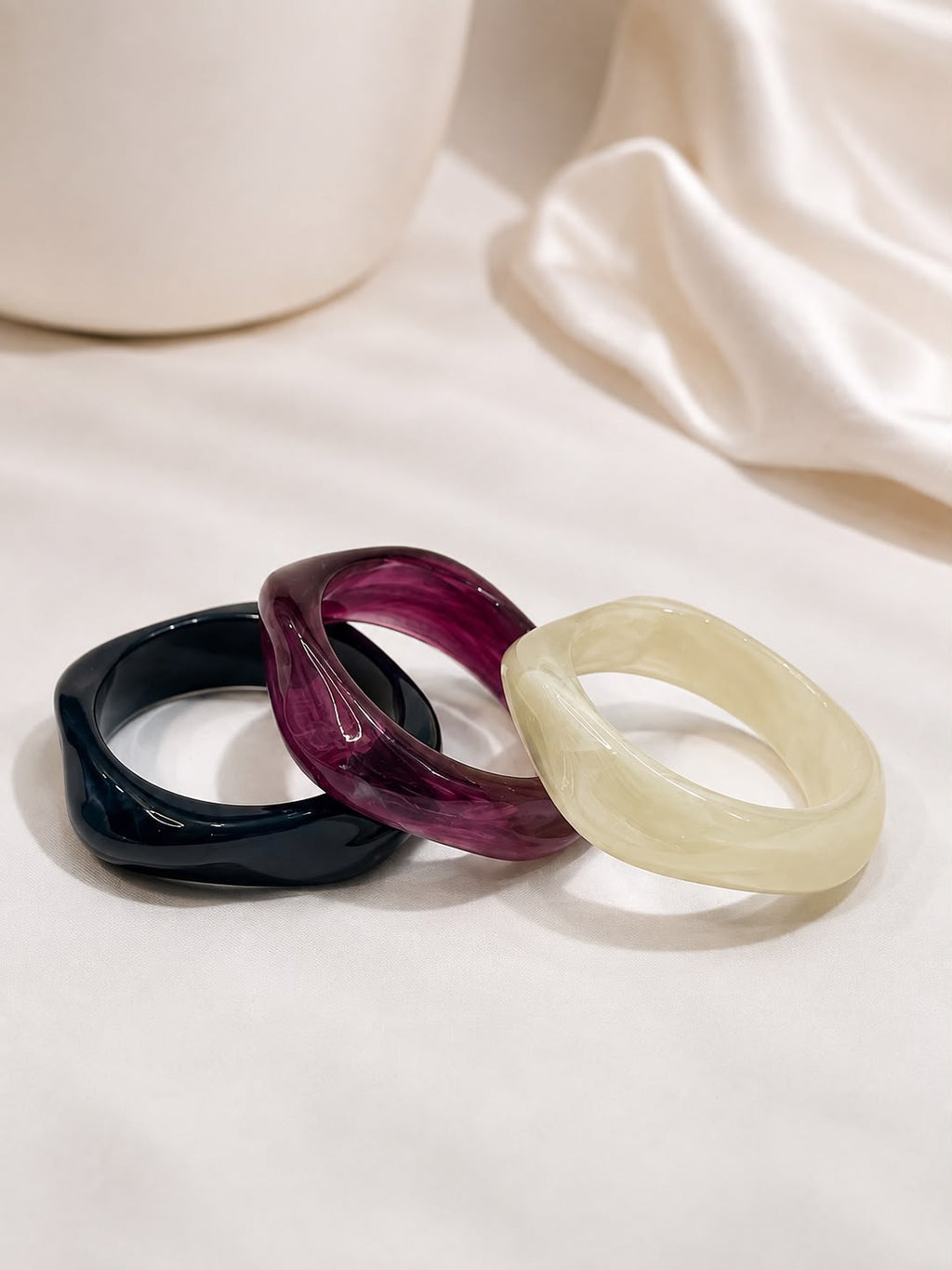 Deep Blue, Purple & Ivory Bangle Stack for Women [Set Of 3]