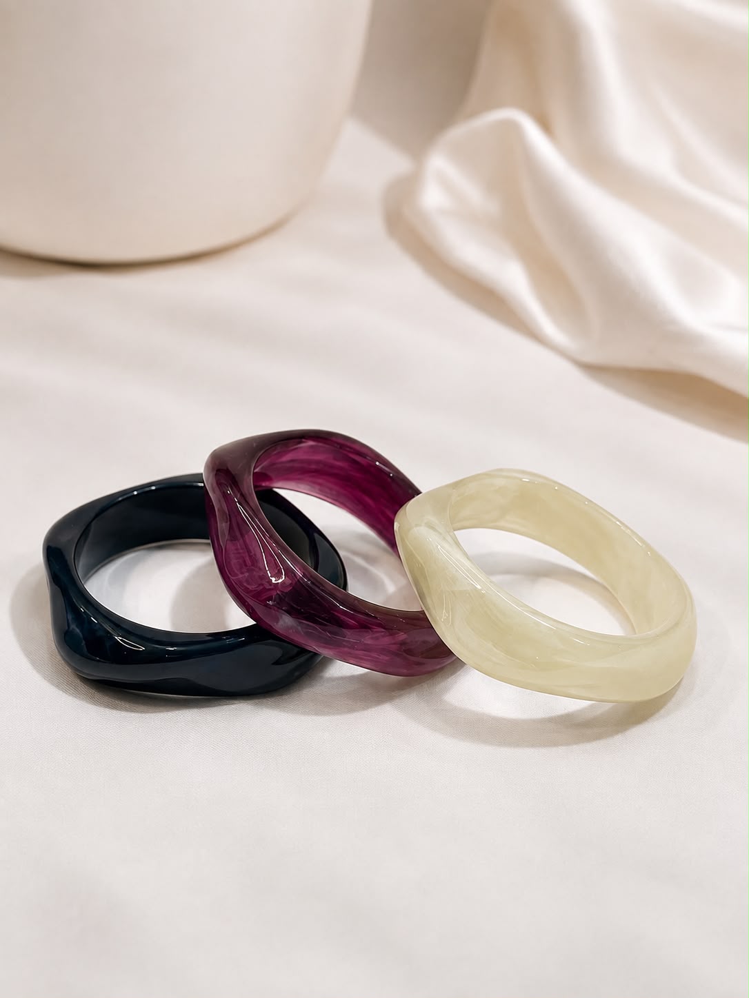 Deep Blue, Purple & Ivory Bangle Stack for Women [Set Of 3]