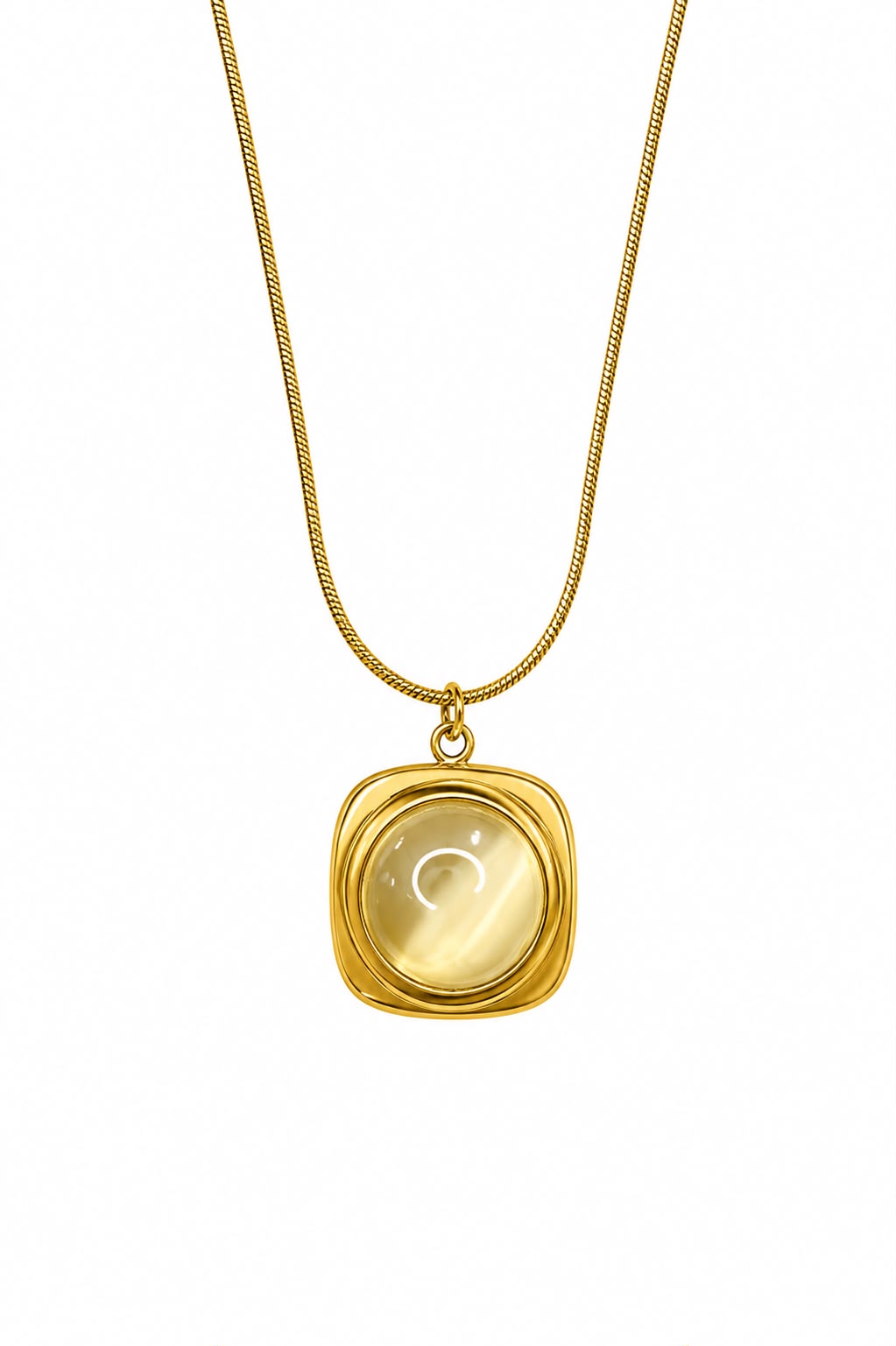 Golden Round Stone Pendant Necklace