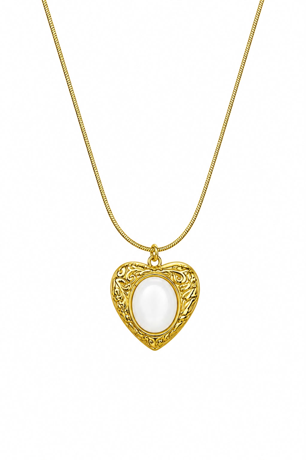 White Heart Stone Pendant Necklace