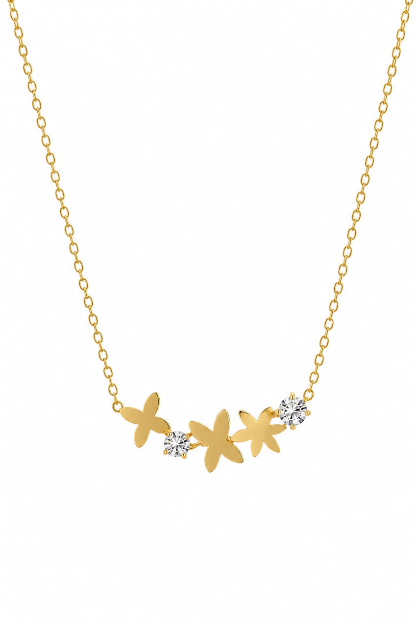 Floral Butterfly Necklace with Crystal Accents