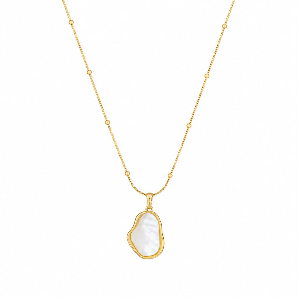 White Pearl Pendant Necklace with Beaded Chain