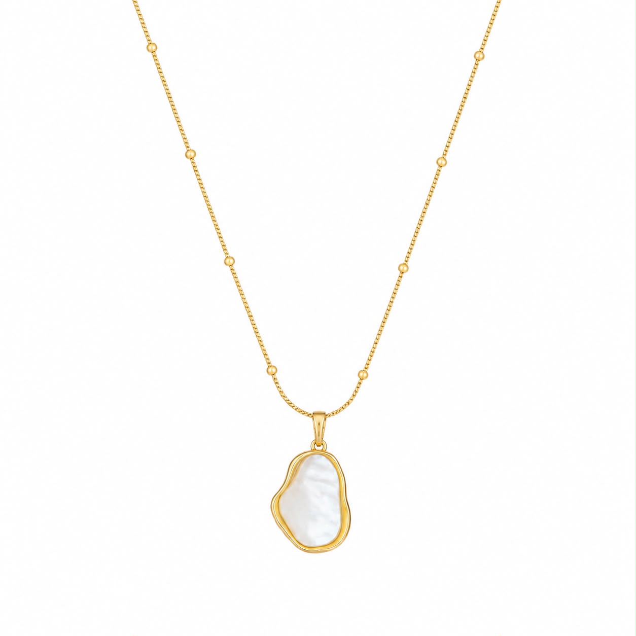 White Pearl Pendant Necklace with Beaded Chain