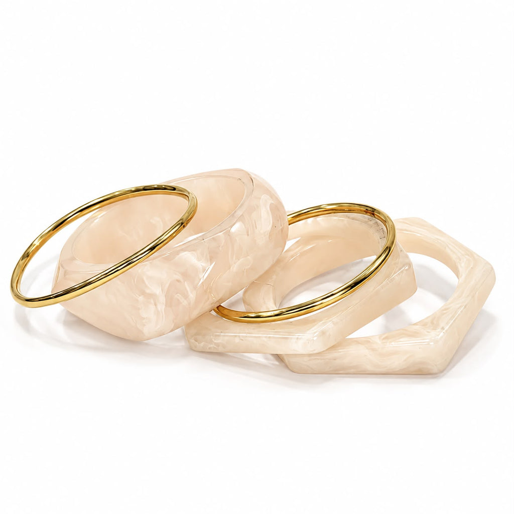 Marble Acrylic Bangles Set for Women | Gold Accent Anti Tarnish