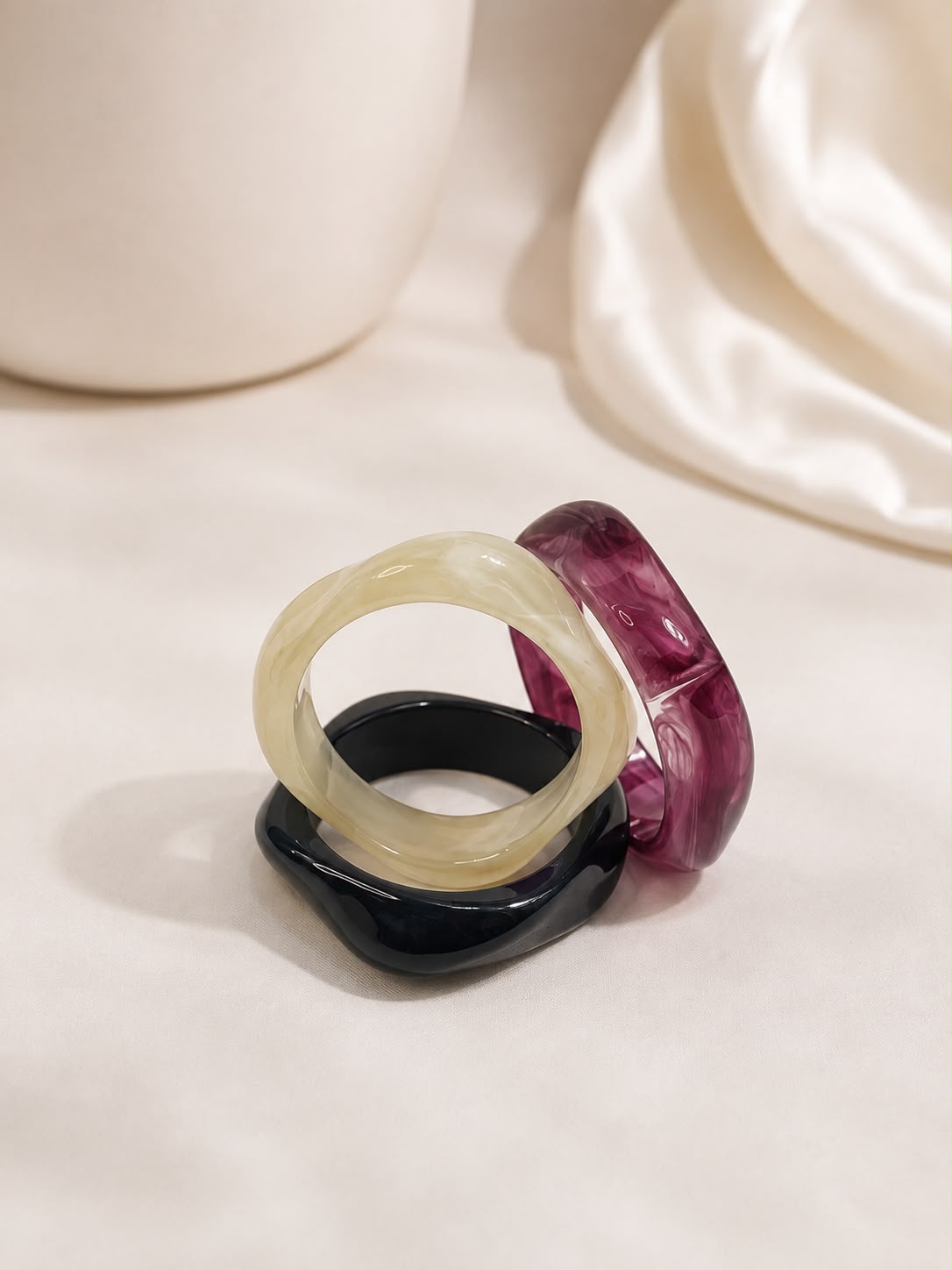 Deep Blue, Purple & Ivory Bangle Stack for Women [Set Of 3]