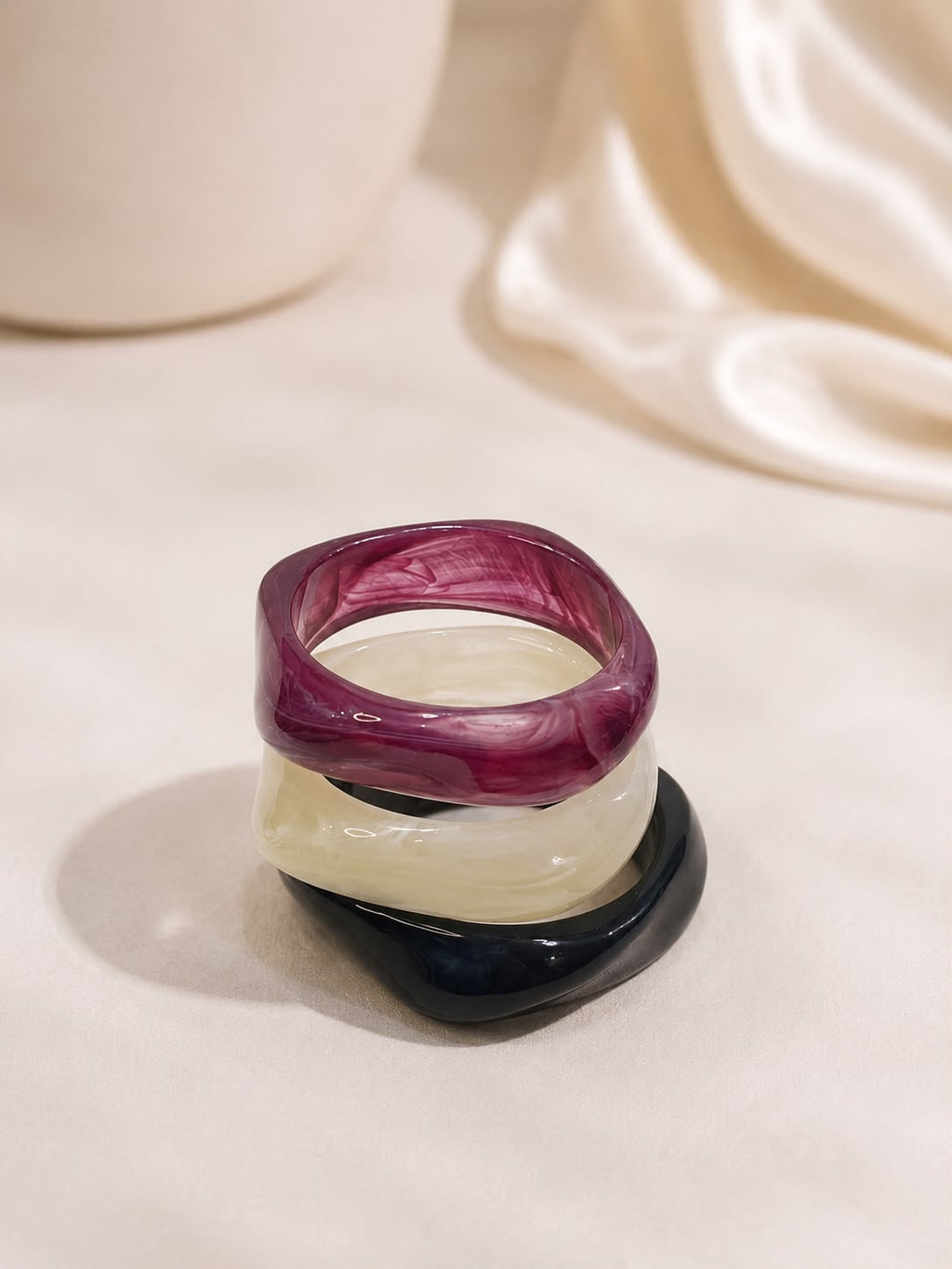Deep Blue, Purple & Ivory Bangle Stack for Women [Set Of 3]