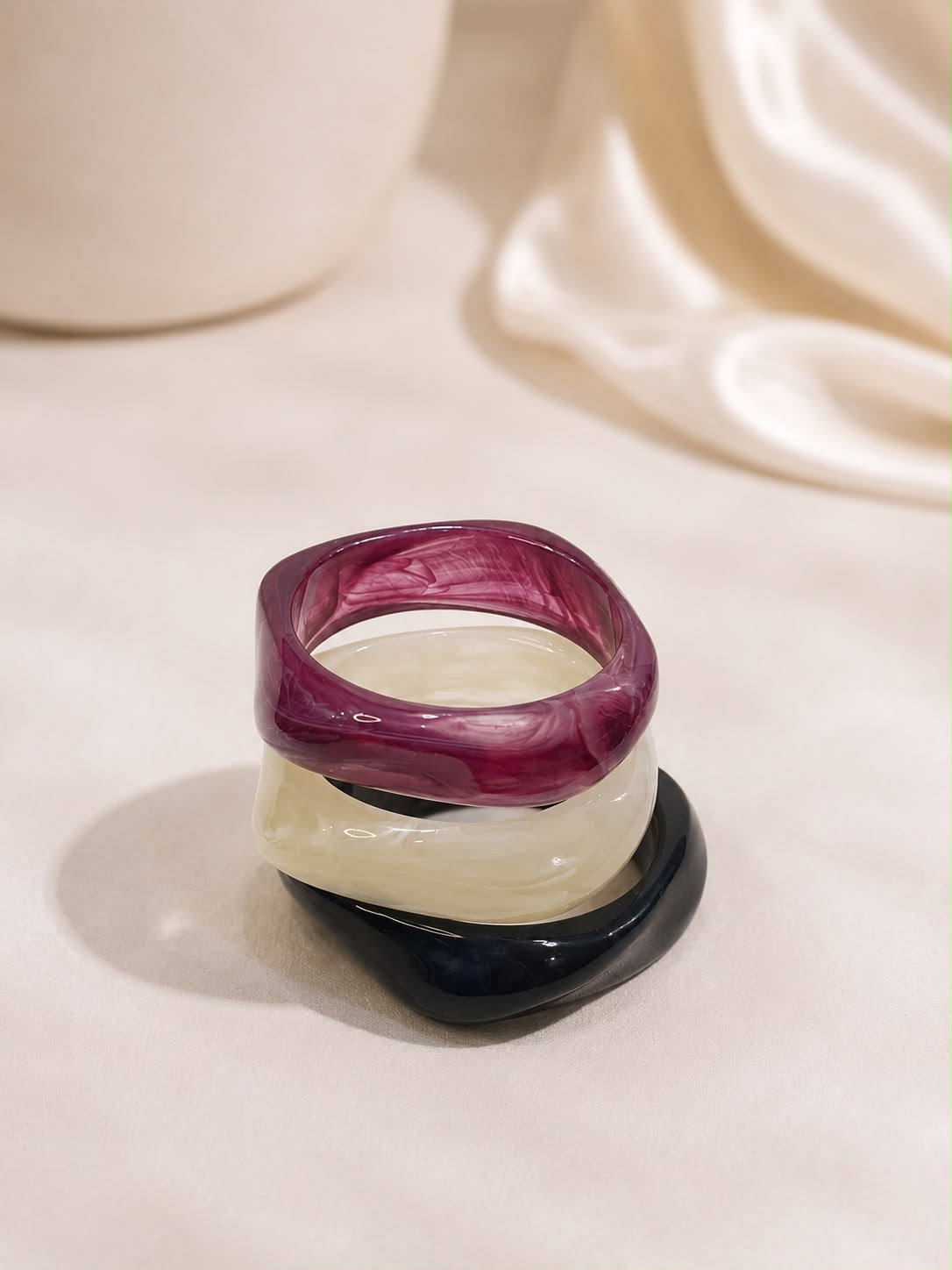 Deep Blue, Purple & Ivory Bangle Stack for Women [Set Of 3]