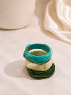 Green, Cream & Teal Bangle Stack for Women [Set Of 3]