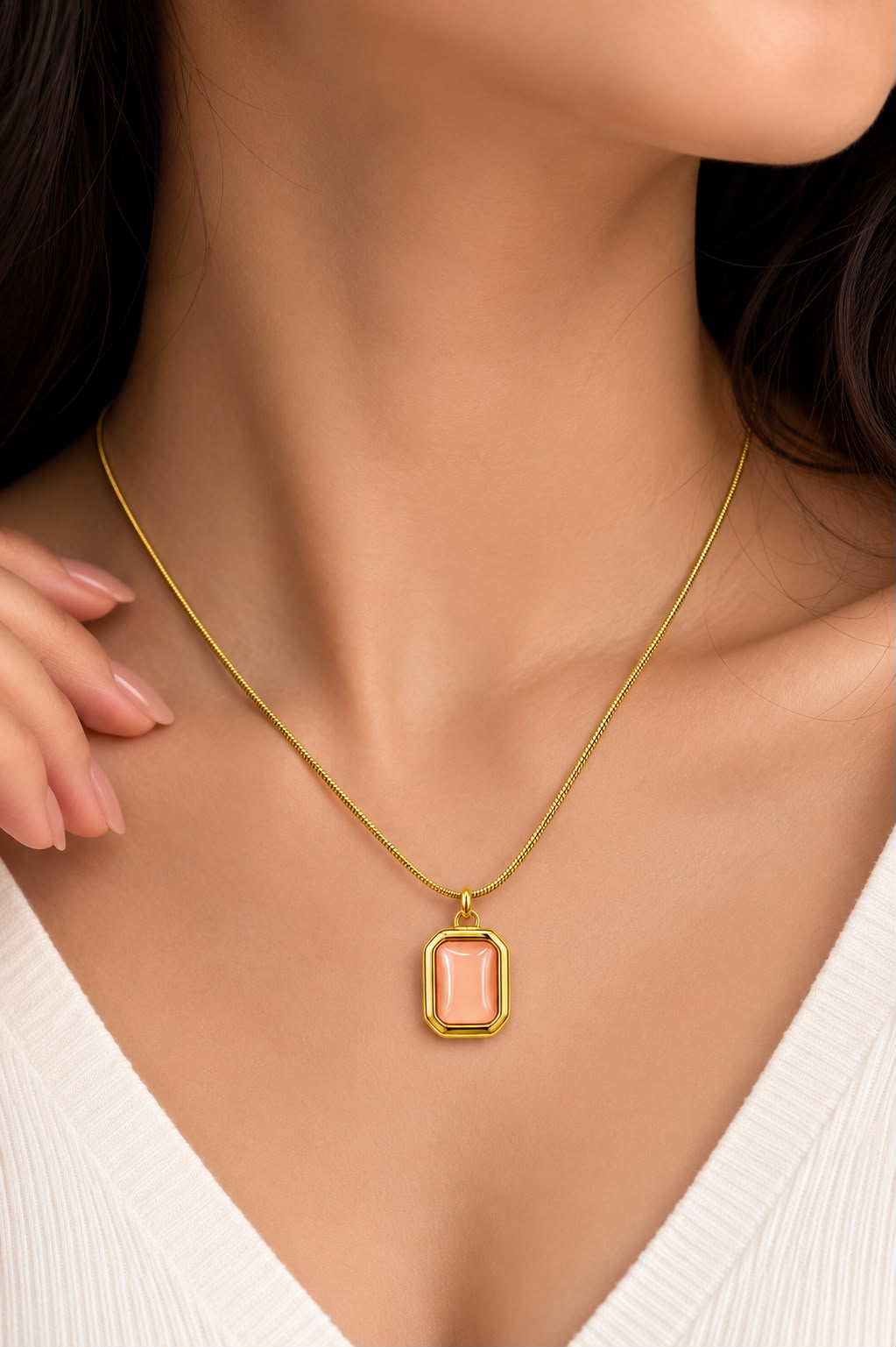 Peach Stone Pendant Necklace