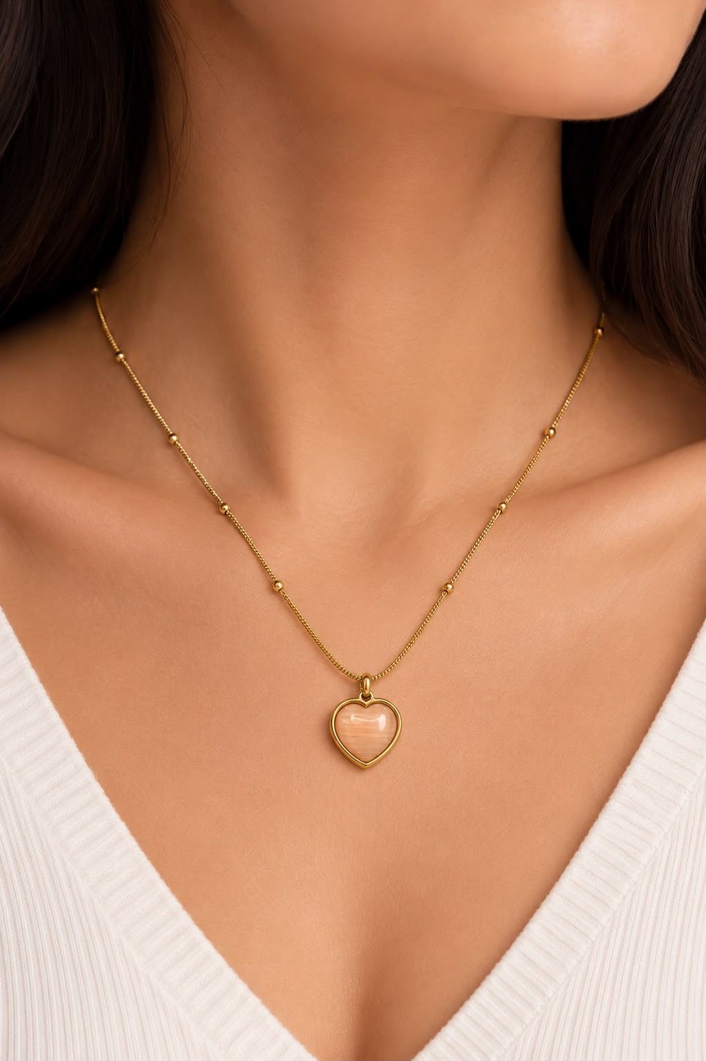 Peach Heart Pendant Necklace
