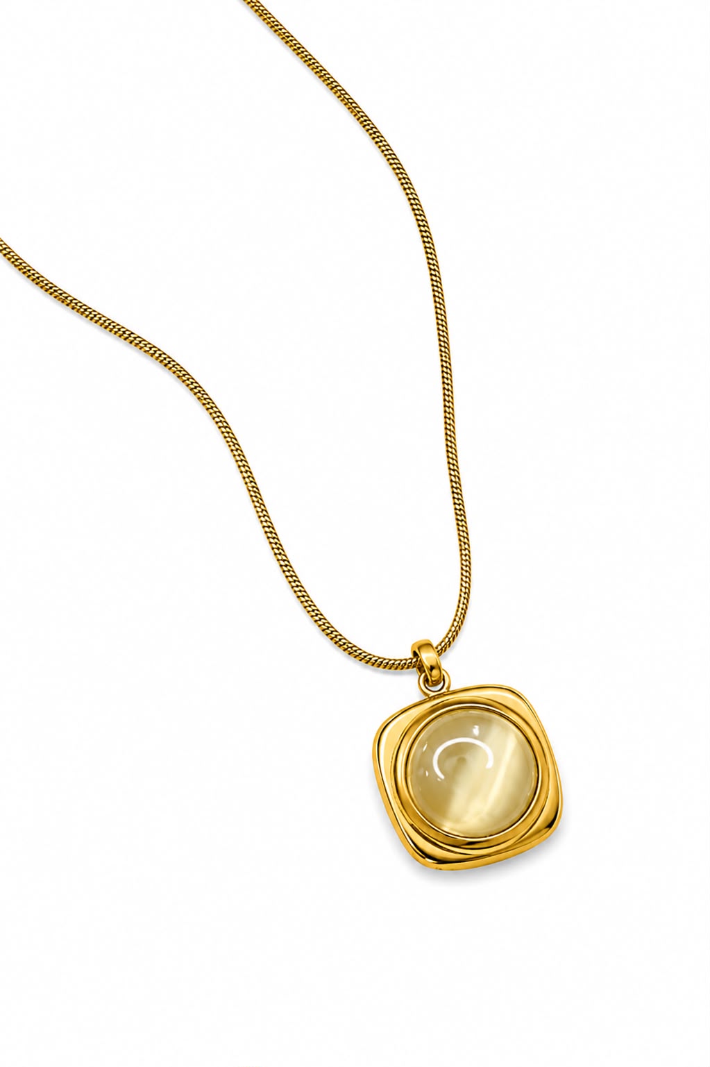 Golden Round Stone Pendant Necklace
