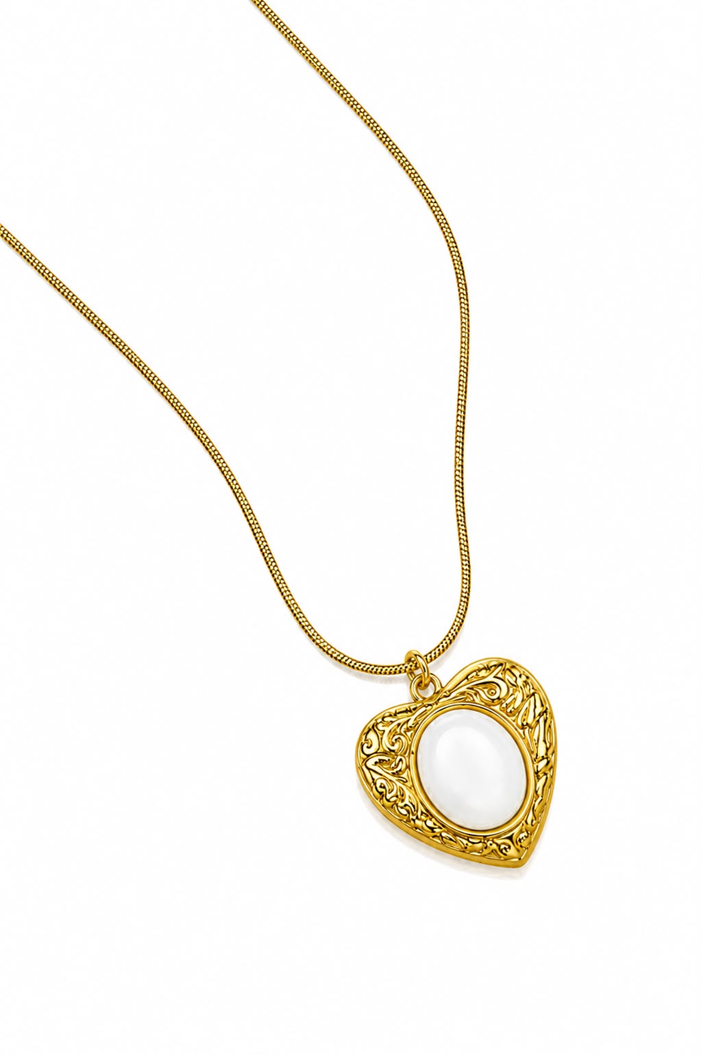 White Heart Stone Pendant Necklace