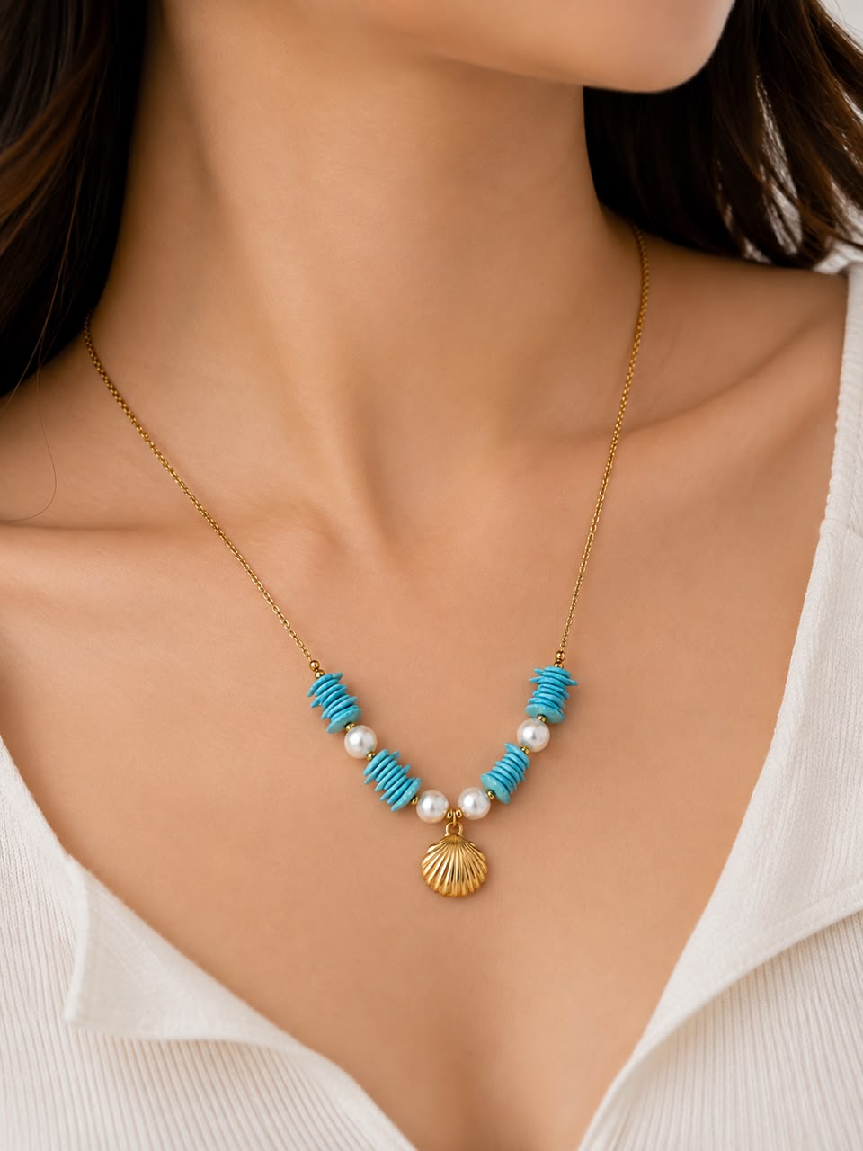Blue Turquoise Shell Pendant Necklace
