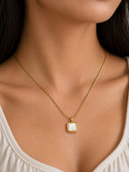 White Pearl Square Pendant Necklace