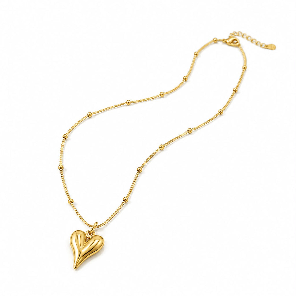 Heart Pendant Necklace with Beaded Chain
