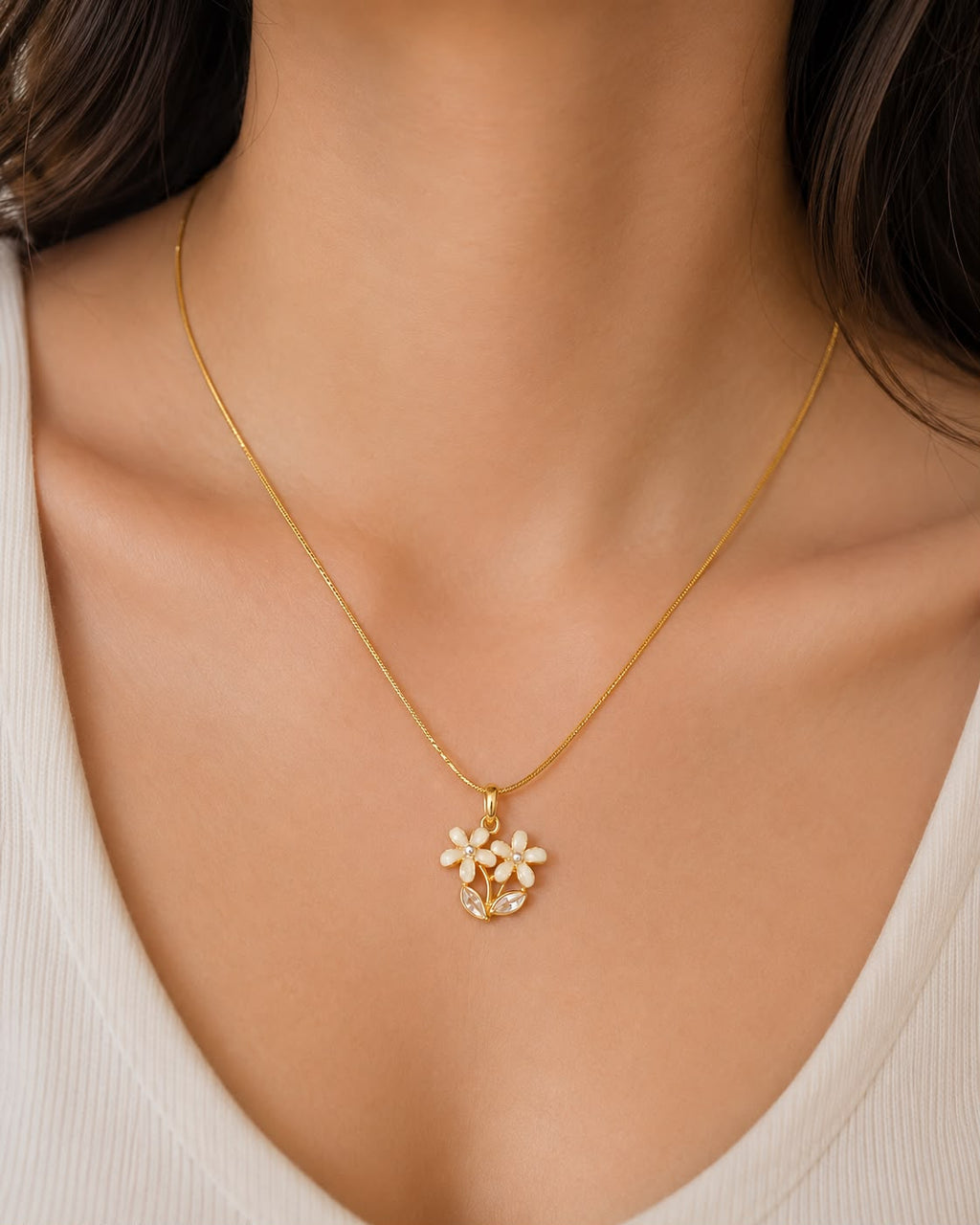 White Floral Pendant Necklace