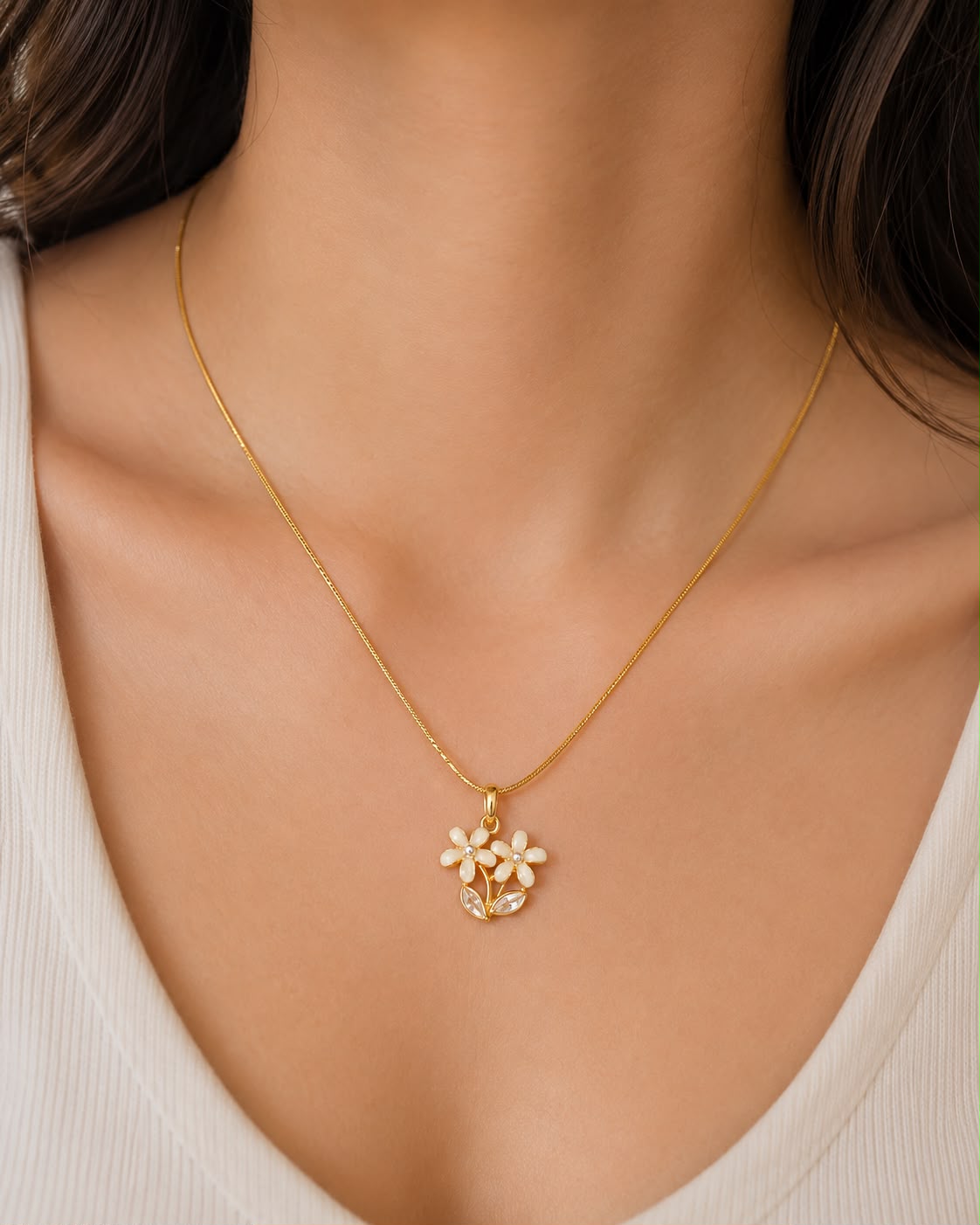 White Floral Pendant Necklace