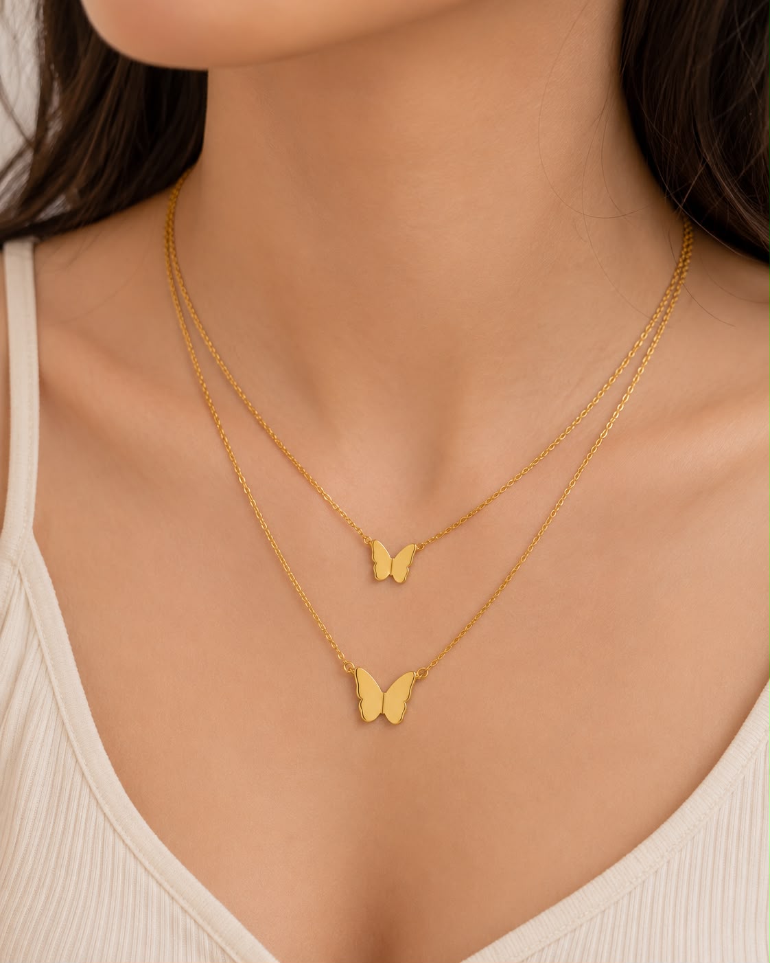 Double Butterfly Layered Necklace
