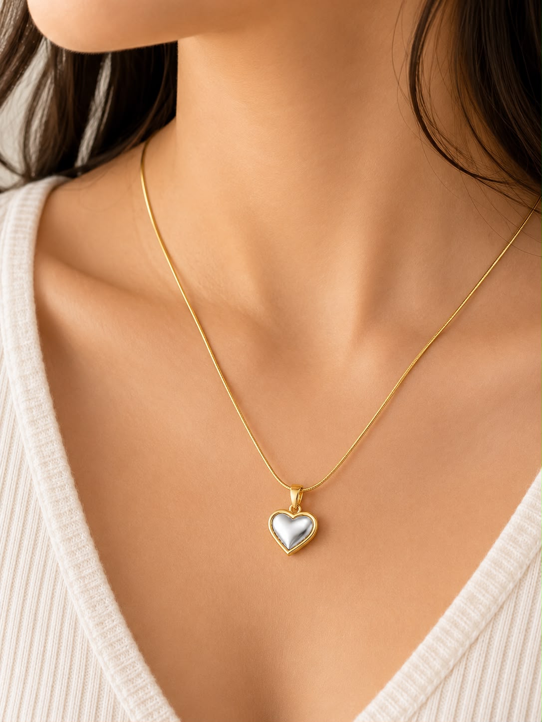 Silver Heart Pendant Necklace | Anti Tarnish Gold Necklace for Women