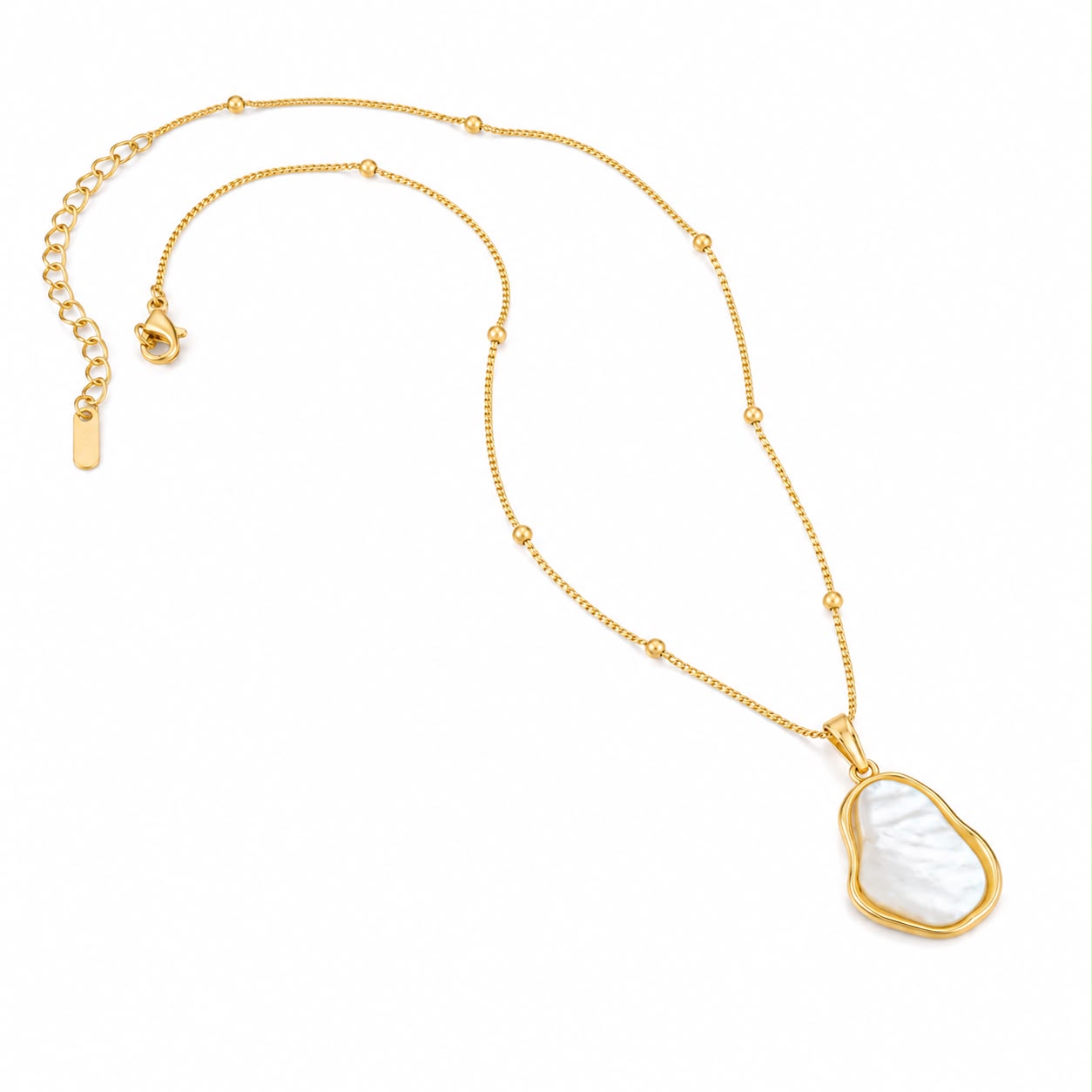 White Pearl Pendant Necklace with Beaded Chain