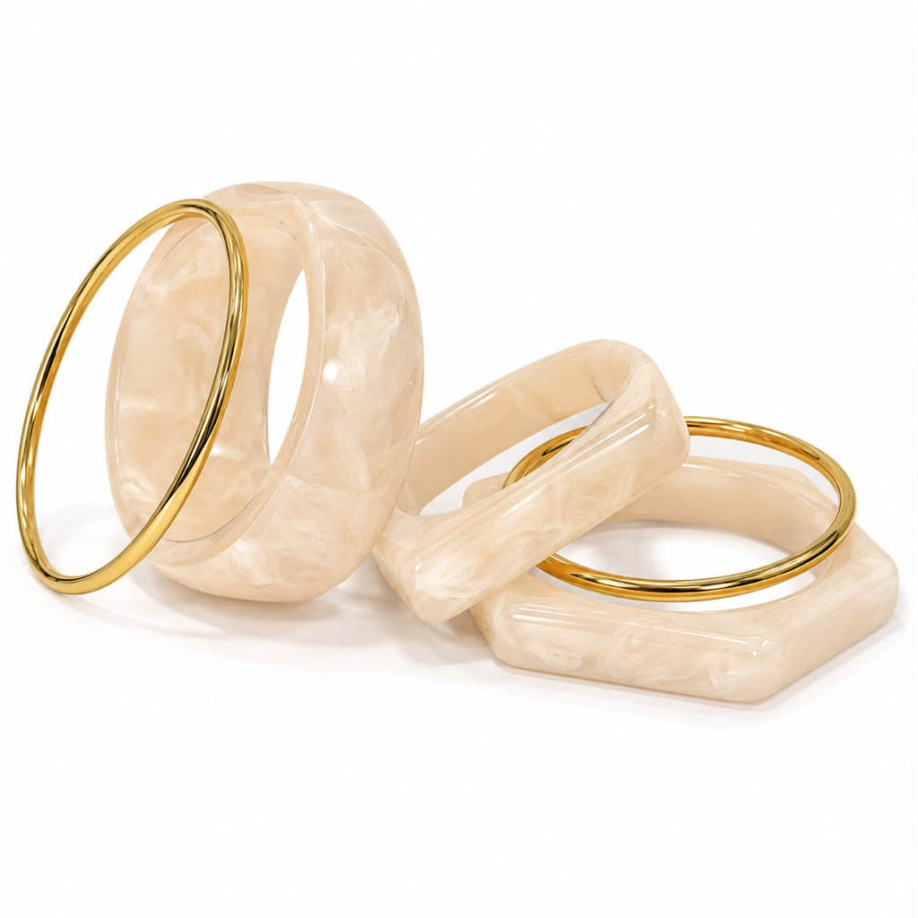 Marble Acrylic Bangles Set for Women | Gold Accent Anti Tarnish